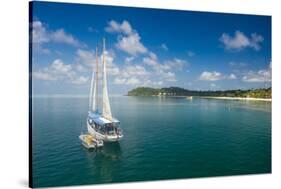 Sailing boat anchoring on Mana Island, Mamanuca Islands, Fiji, South Pacific-Michael Runkel-Stretched Canvas