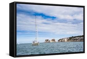 Sailing Boat at Old Harry Rocks, Between Swanage and Purbeck, Dorset, Jurassic Coast, England-Matthew Williams-Ellis-Framed Stretched Canvas