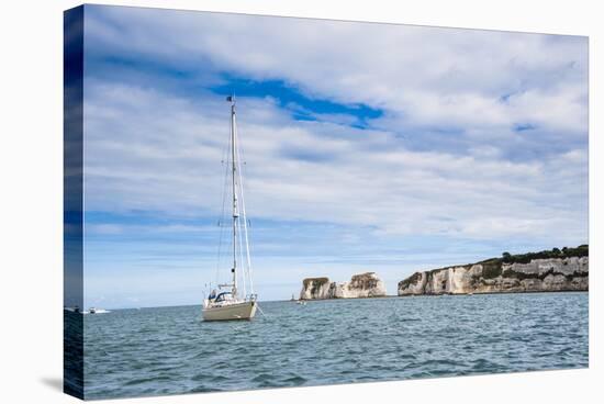 Sailing Boat at Old Harry Rocks, Between Swanage and Purbeck, Dorset, Jurassic Coast, England-Matthew Williams-Ellis-Stretched Canvas