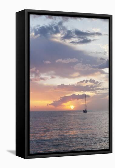 Sailing Boat at Sunset, Playa De Los Cristianos, Los Cristianos, Tenerife, Canary Islands, Spain-Markus Lange-Framed Stretched Canvas