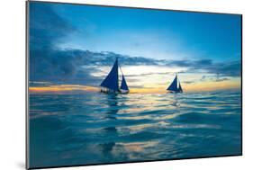 Sailing Boat at Sunset, Sea-Zhencong Chen-Mounted Premium Photographic Print