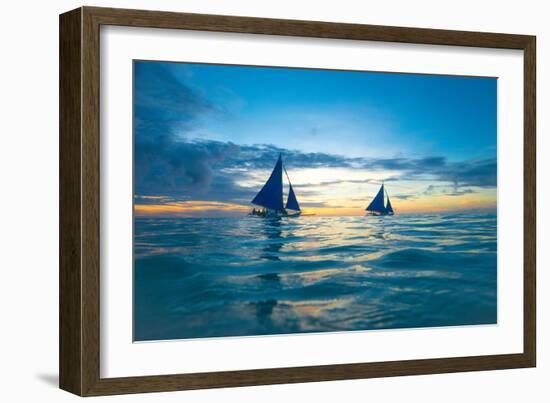 Sailing Boat at Sunset, Sea-Zhencong Chen-Framed Photographic Print