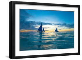 Sailing Boat at Sunset, Sea-Zhencong Chen-Framed Photographic Print