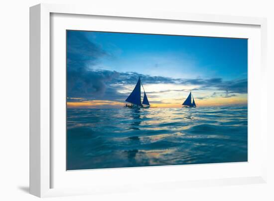 Sailing Boat at Sunset, Sea-Zhencong Chen-Framed Photographic Print