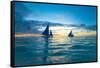 Sailing Boat at Sunset, Sea-Zhencong Chen-Framed Stretched Canvas