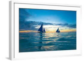 Sailing Boat at Sunset, Sea-Zhencong Chen-Framed Photographic Print