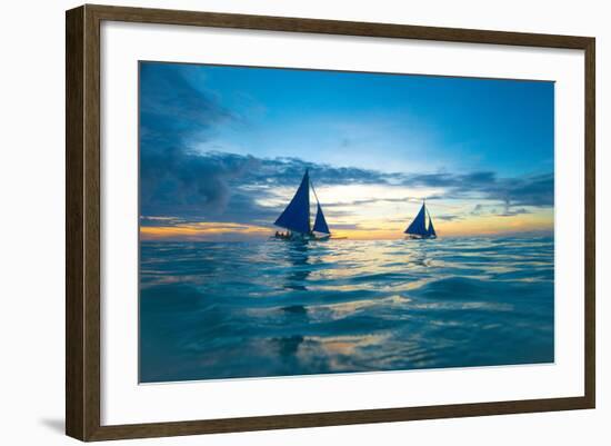 Sailing Boat at Sunset, Sea-Zhencong Chen-Framed Photographic Print
