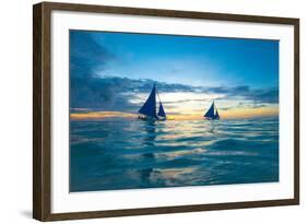 Sailing Boat at Sunset, Sea-Zhencong Chen-Framed Photographic Print