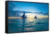 Sailing Boat at Sunset, Sea-Zhencong Chen-Framed Stretched Canvas