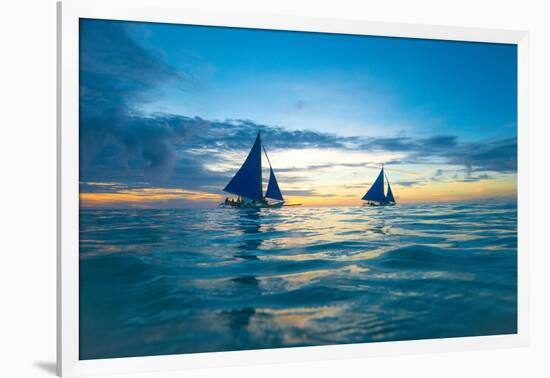 Sailing Boat at Sunset, Sea-Zhencong Chen-Framed Photographic Print