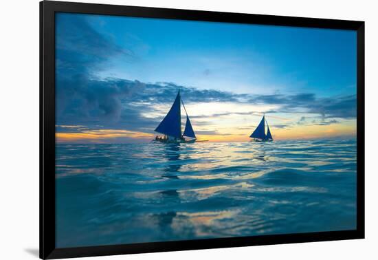 Sailing Boat at Sunset, Sea-Zhencong Chen-Framed Photographic Print