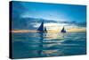 Sailing Boat at Sunset, Sea-Zhencong Chen-Stretched Canvas