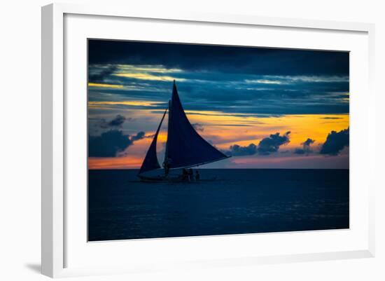 Sailing Boat at Sunset, Sea-Zhencong Chen-Framed Photographic Print