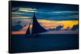 Sailing Boat at Sunset, Sea-Zhencong Chen-Framed Stretched Canvas