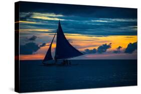 Sailing Boat at Sunset, Sea-Zhencong Chen-Stretched Canvas