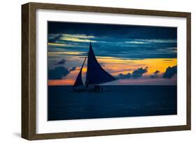 Sailing Boat at Sunset, Sea-Zhencong Chen-Framed Photographic Print