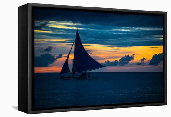 Sailing Boat at Sunset, Sea-Zhencong Chen-Framed Stretched Canvas