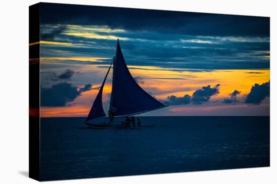 Sailing Boat at Sunset, Sea-Zhencong Chen-Stretched Canvas