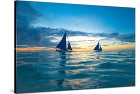 Sailing Boat at Sunset, Sea-Zhencong Chen-Stretched Canvas