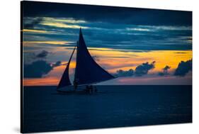 Sailing Boat at Sunset, Sea-Zhencong Chen-Stretched Canvas