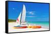 Sailing Boat (Catamaran) and Kayaks at Varadero Beach in Cuba-Kamira-Framed Stretched Canvas