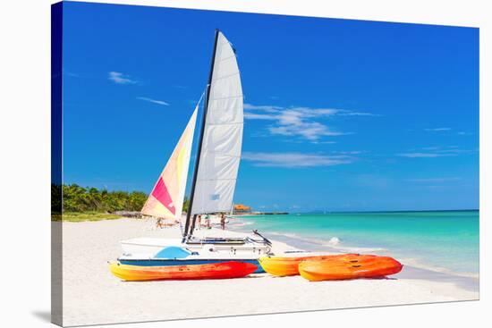 Sailing Boat (Catamaran) and Kayaks at Varadero Beach in Cuba-Kamira-Stretched Canvas