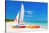 Sailing Boat (Catamaran) and Kayaks at Varadero Beach in Cuba-Kamira-Stretched Canvas