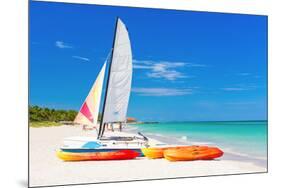 Sailing Boat (Catamaran) and Kayaks at Varadero Beach in Cuba-Kamira-Mounted Photographic Print