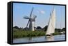 Sailing Boat in Front of Thurne Dyke Drainage Mill-Peter Richardson-Framed Stretched Canvas