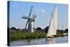 Sailing Boat in Front of Thurne Dyke Drainage Mill-Peter Richardson-Stretched Canvas