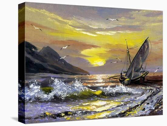 Sailing Boat In Waves On A Decline-balaikin2009-Stretched Canvas