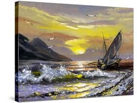 Sailing Boat In Waves On A Decline-balaikin2009-Stretched Canvas