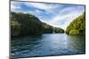 Sailing Boat Leaving the Habour of Koror, Rock Islands, Palau, Central Pacific, Pacific-Michael Runkel-Mounted Photographic Print