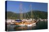 Sailing Boat Off Sami, Kefalonia, Greece-Peter Thompson-Stretched Canvas