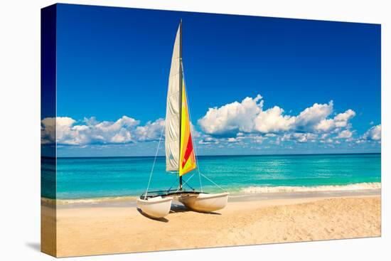 Sailing Boat on a Beautiful Summer Day at Beach in Cuba-Kamira-Stretched Canvas