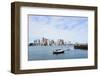 Sailing Boat Rest with Dock in Bay and Boston Downtown Skyline with Urban Skyscrapers over Sea in T-Songquan Deng-Framed Photographic Print