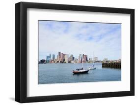 Sailing Boat Rest with Dock in Bay and Boston Downtown Skyline with Urban Skyscrapers over Sea in T-Songquan Deng-Framed Photographic Print