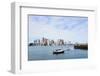 Sailing Boat Rest with Dock in Bay and Boston Downtown Skyline with Urban Skyscrapers over Sea in T-Songquan Deng-Framed Photographic Print