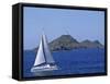 Sailing Boat with the Semaphore Lighthouse Behind, Iles Sanguinaires, Island of Corsica, France-Thouvenin Guy-Framed Stretched Canvas