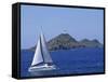 Sailing Boat with the Semaphore Lighthouse Behind, Iles Sanguinaires, Island of Corsica, France-Thouvenin Guy-Framed Stretched Canvas