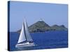 Sailing Boat with the Semaphore Lighthouse Behind, Iles Sanguinaires, Island of Corsica, France-Thouvenin Guy-Stretched Canvas