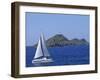 Sailing Boat with the Semaphore Lighthouse Behind, Iles Sanguinaires, Island of Corsica, France-Thouvenin Guy-Framed Photographic Print