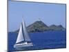Sailing Boat with the Semaphore Lighthouse Behind, Iles Sanguinaires, Island of Corsica, France-Thouvenin Guy-Mounted Photographic Print