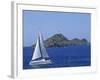 Sailing Boat with the Semaphore Lighthouse Behind, Iles Sanguinaires, Island of Corsica, France-Thouvenin Guy-Framed Photographic Print