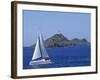 Sailing Boat with the Semaphore Lighthouse Behind, Iles Sanguinaires, Island of Corsica, France-Thouvenin Guy-Framed Photographic Print