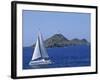 Sailing Boat with the Semaphore Lighthouse Behind, Iles Sanguinaires, Island of Corsica, France-Thouvenin Guy-Framed Photographic Print