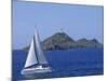 Sailing Boat with the Semaphore Lighthouse Behind, Iles Sanguinaires, Island of Corsica, France-Thouvenin Guy-Mounted Photographic Print