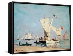 Sailing Boats, C, 1869 (Oil on Wood)-Eugene Louis Boudin-Framed Stretched Canvas