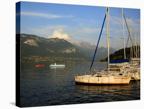 Sailing Boats in Evening Light, Moored on Lake Annecy, Rhone Alpes, France, Europe-Richardson Peter-Stretched Canvas