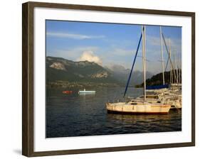 Sailing Boats in Evening Light, Moored on Lake Annecy, Rhone Alpes, France, Europe-Richardson Peter-Framed Photographic Print